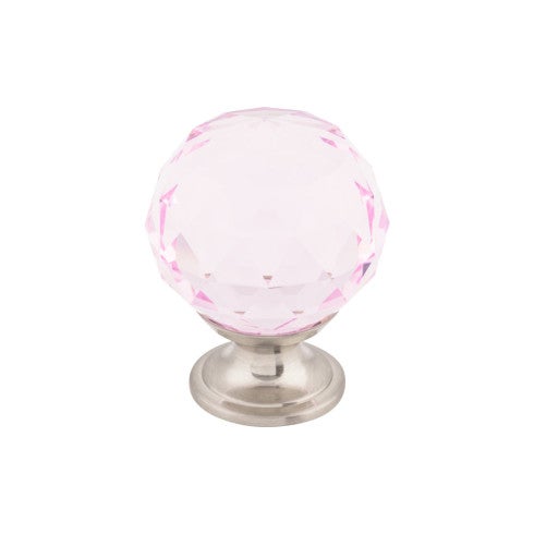 Top Knobs Pink Crystal Knob 1 3/8" in Brushed Satin Nickel