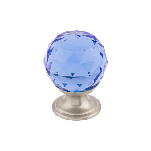 Top Knobs Blue Crystal Knob 1 1/8" in Brushed Satin Nickel