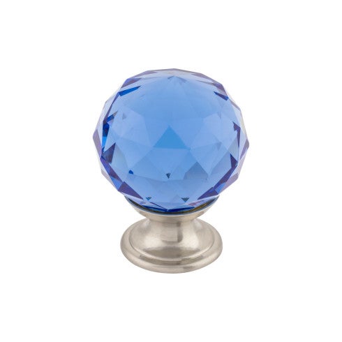 Top Knobs Blue Crystal Knob 1 3/8" in Brushed Satin Nickel