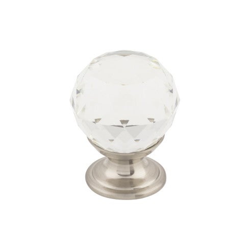 Top Knobs Clear Crystal Knob 1 1/8" in Brushed Satin Nickel