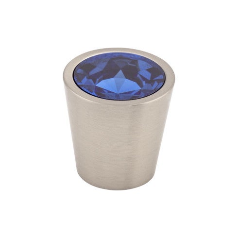 Top Knobs Blue Crystal Center Knob 1 1/16" in Brushed Satin Nickel