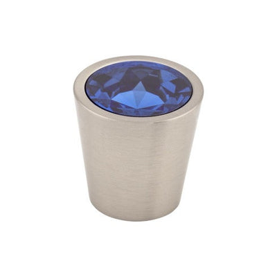Top Knobs Blue Crystal Center Knob 1 1/16" in Brushed Satin Nickel