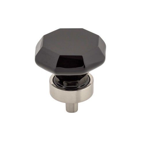 Top Knobs Black Octagon Crystal Knob 1 3/8" in Brushed Satin Nickel