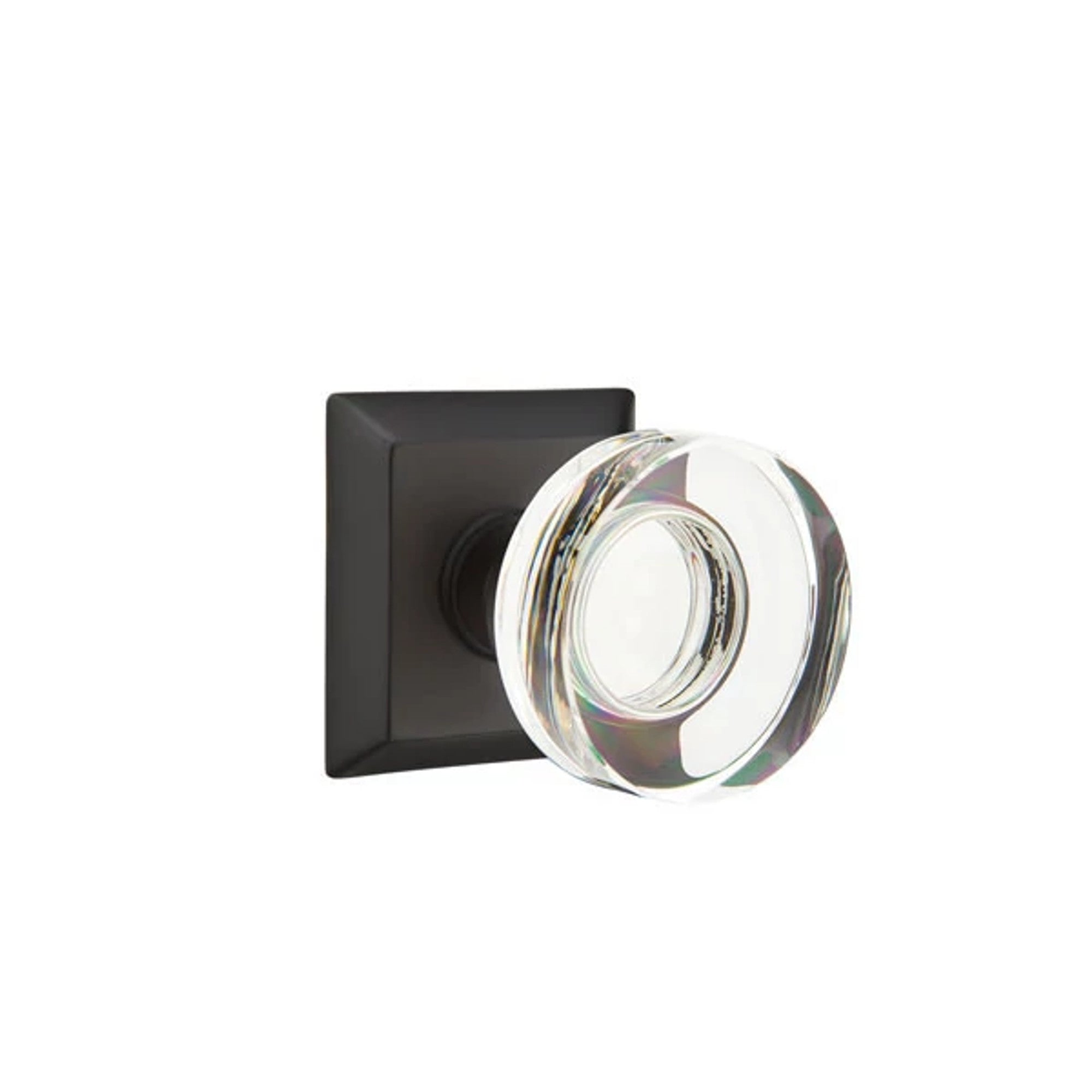 Emtek Modern Disc Glass Knob with Quincy Rosette in Flat Black