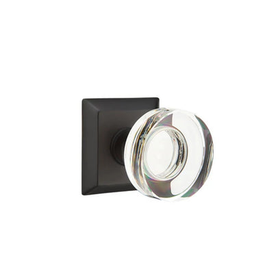 Emtek Modern Disc Glass Knob with Quincy Rosette in Flat Black