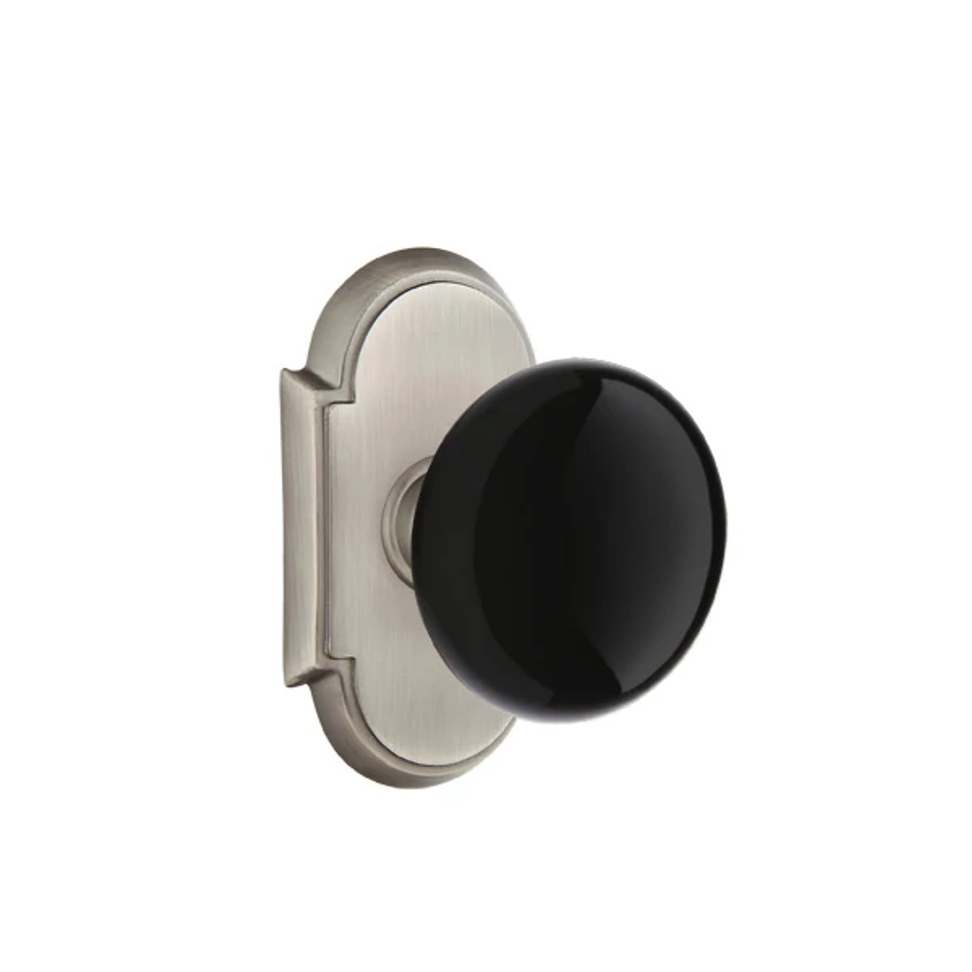 Emtek Ebony Knob with #8 Rosette in Pewter