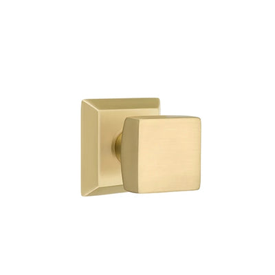 Emtek Square Knob with Quincy Rosette in Satin Brass