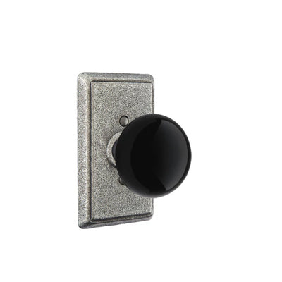 Emtek Madison Black Knob with #3 Rosette in Satin Steel