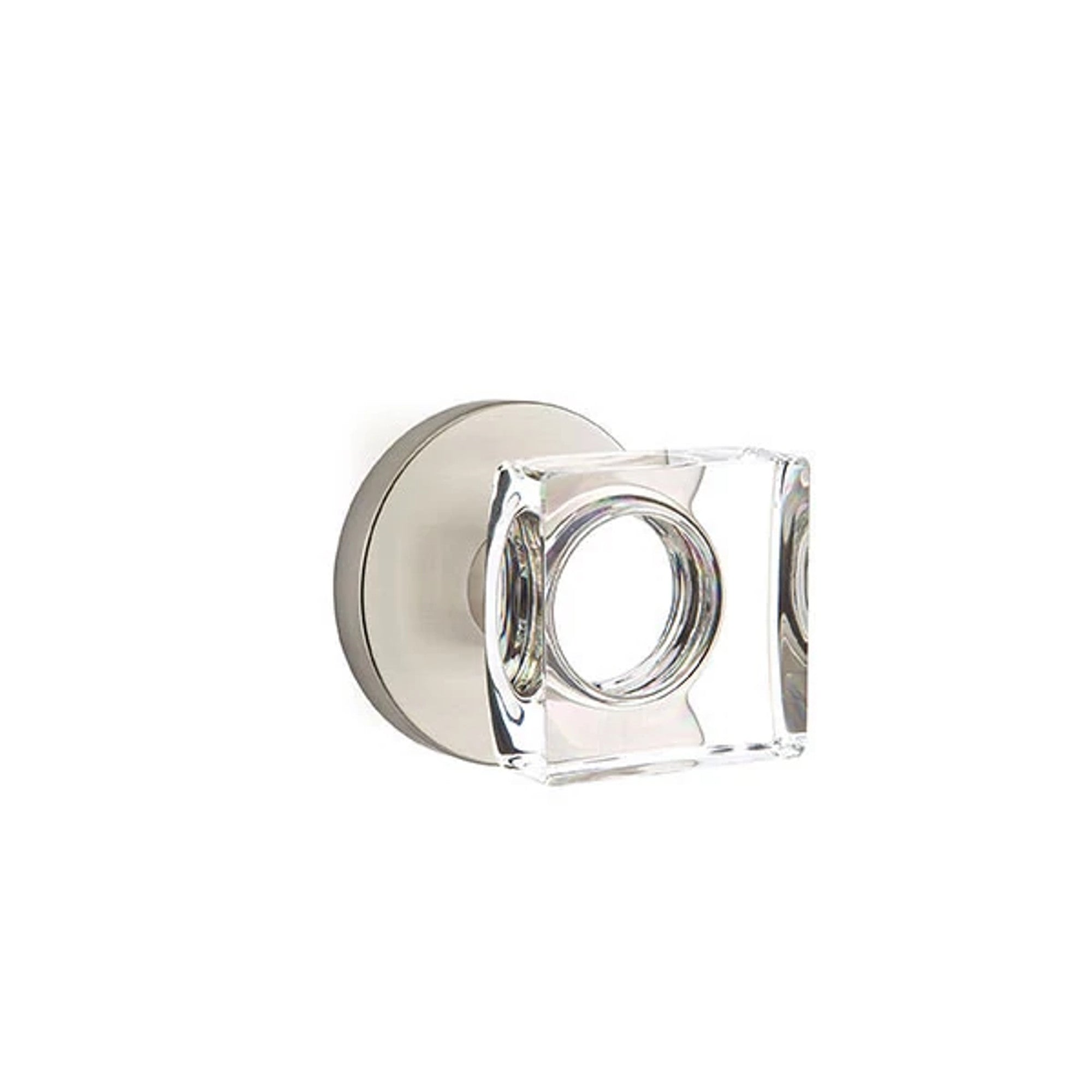 Emtek Modern Square Glass Knob with Disk Rosette in Satin Nickel