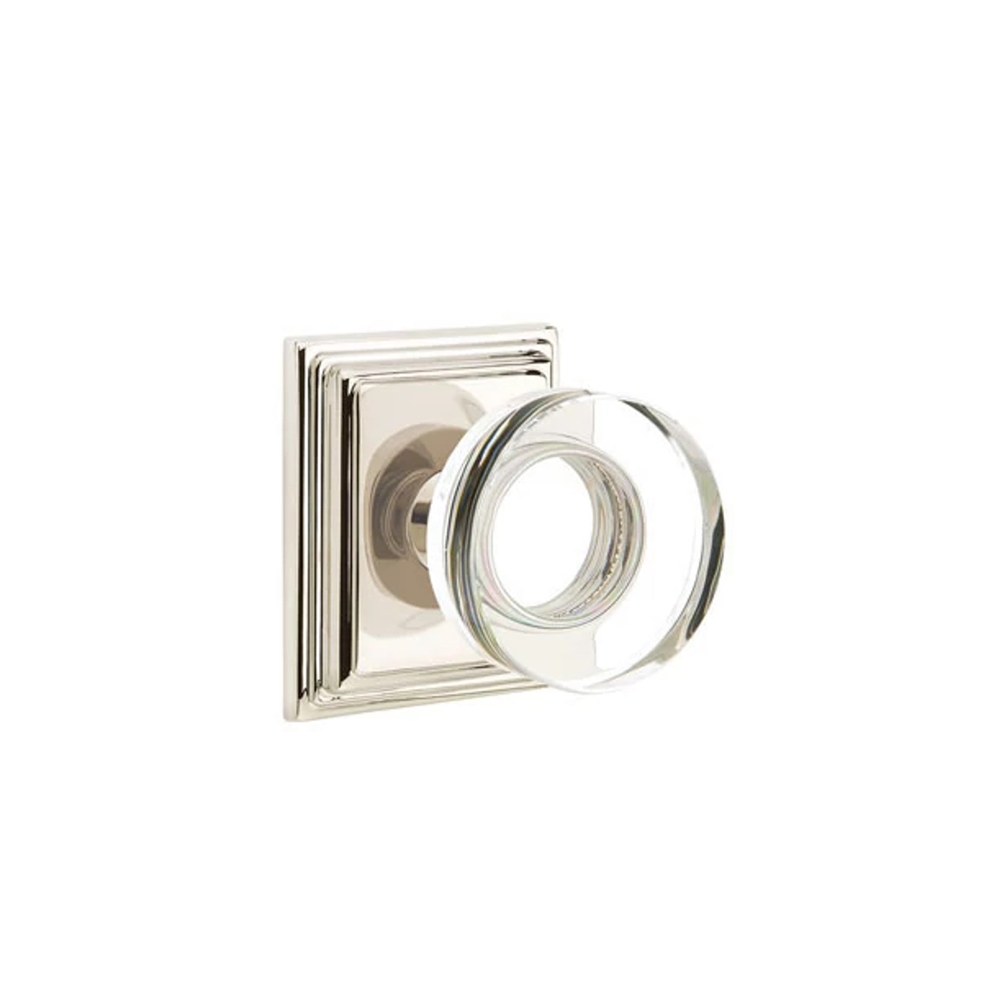 Emtek Modern Disc Glass Knob with Wilshire Rosette in Polished Nickel