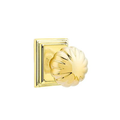 Emtek Melon Knob with Wilshire Rosette in Polished Brass