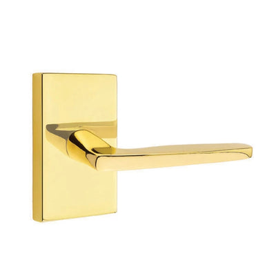 Emtek Hermes Lever with Modern Rectangular Rosette in Unlacquered Brass