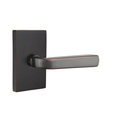 Emtek Sion Lever with Modern Rectangular Rosette in Oil Rubbed Bronze