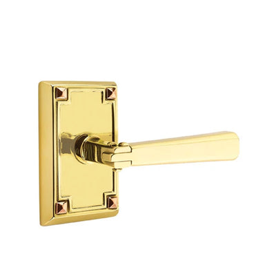 Emtek Arts & Crafts Lever with Arts and Crafts Rectangular Rosette in Unlacquered Brass