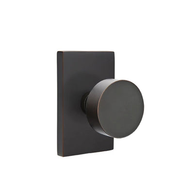Emtek Round Knob with Modern Rectangular Rosette in Oil Rubbed Bronze