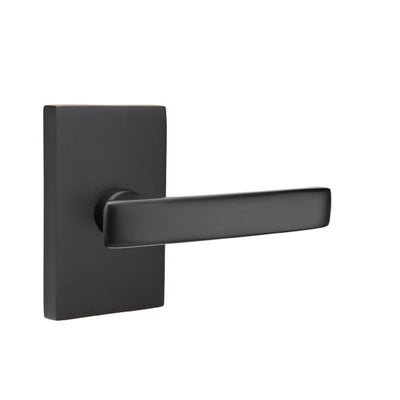 Emtek Geneva Lever with Modern Rectangular Rosette in Flat Black