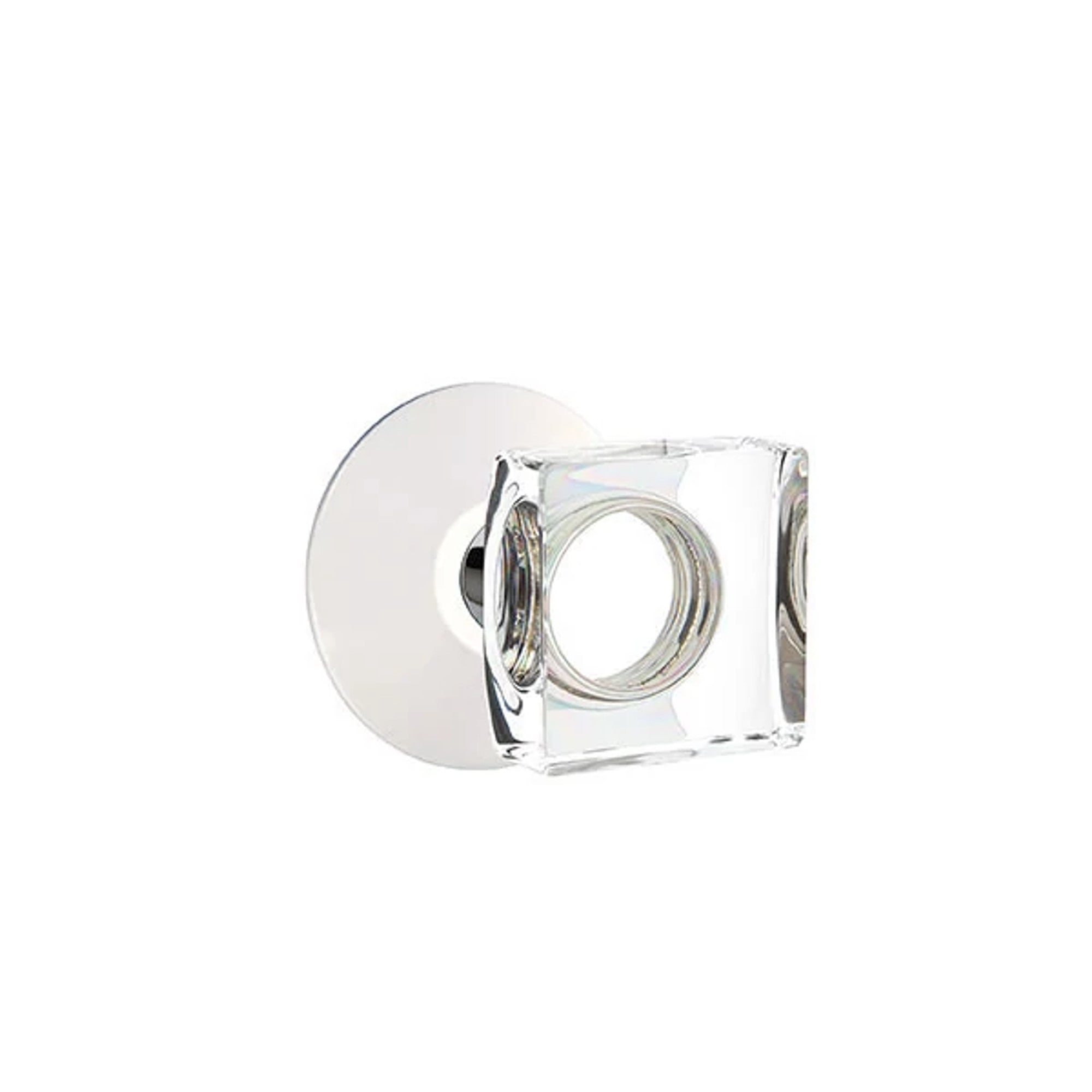 Emtek Modern Square Glass Knob with Modern Rosette in Polished Chrome