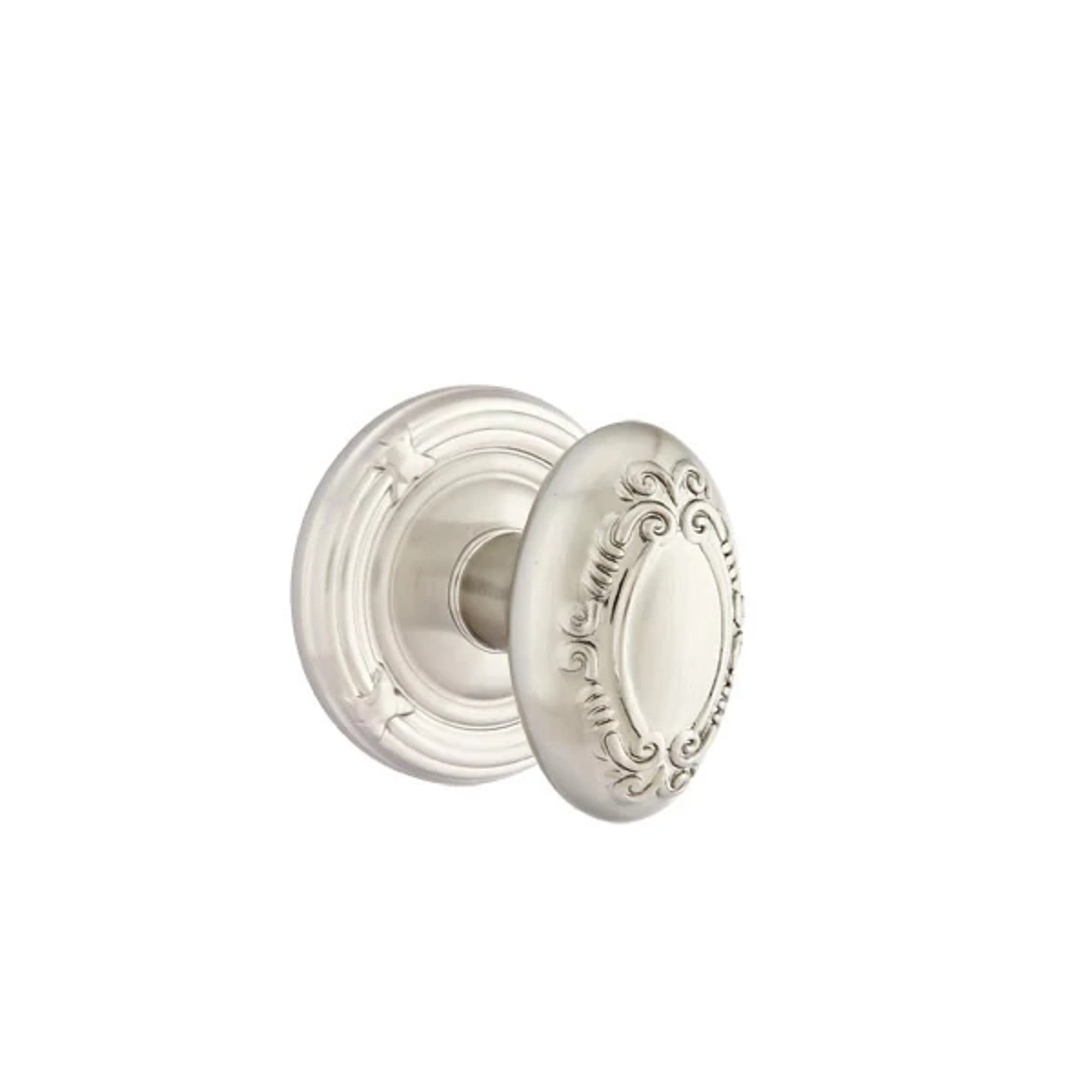 Emtek Victoria Knob with Ribbon & Reed Rosette in Satin Nickel