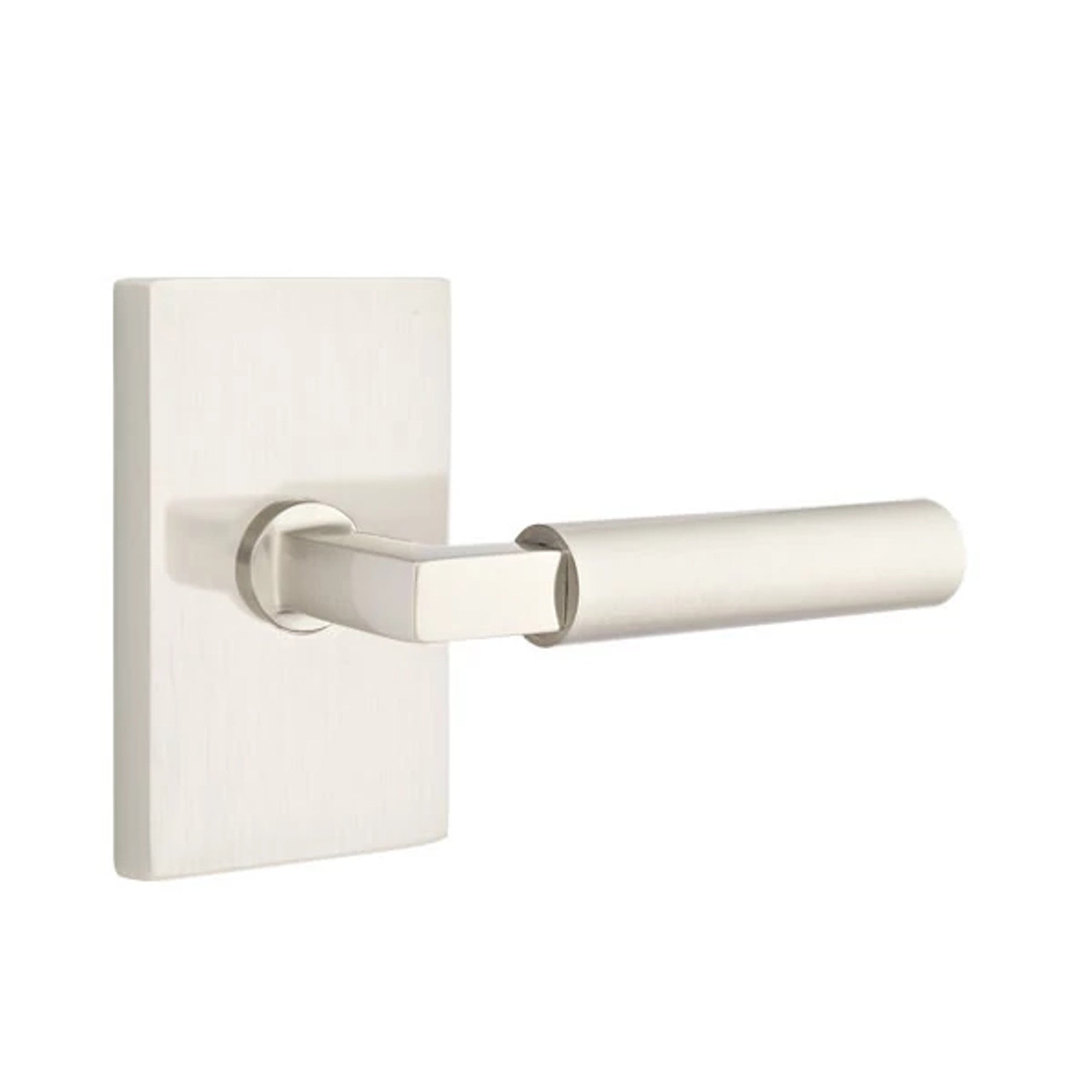 Emtek Hercules Lever with Modern Rectangular Rosette in Satin Nickel