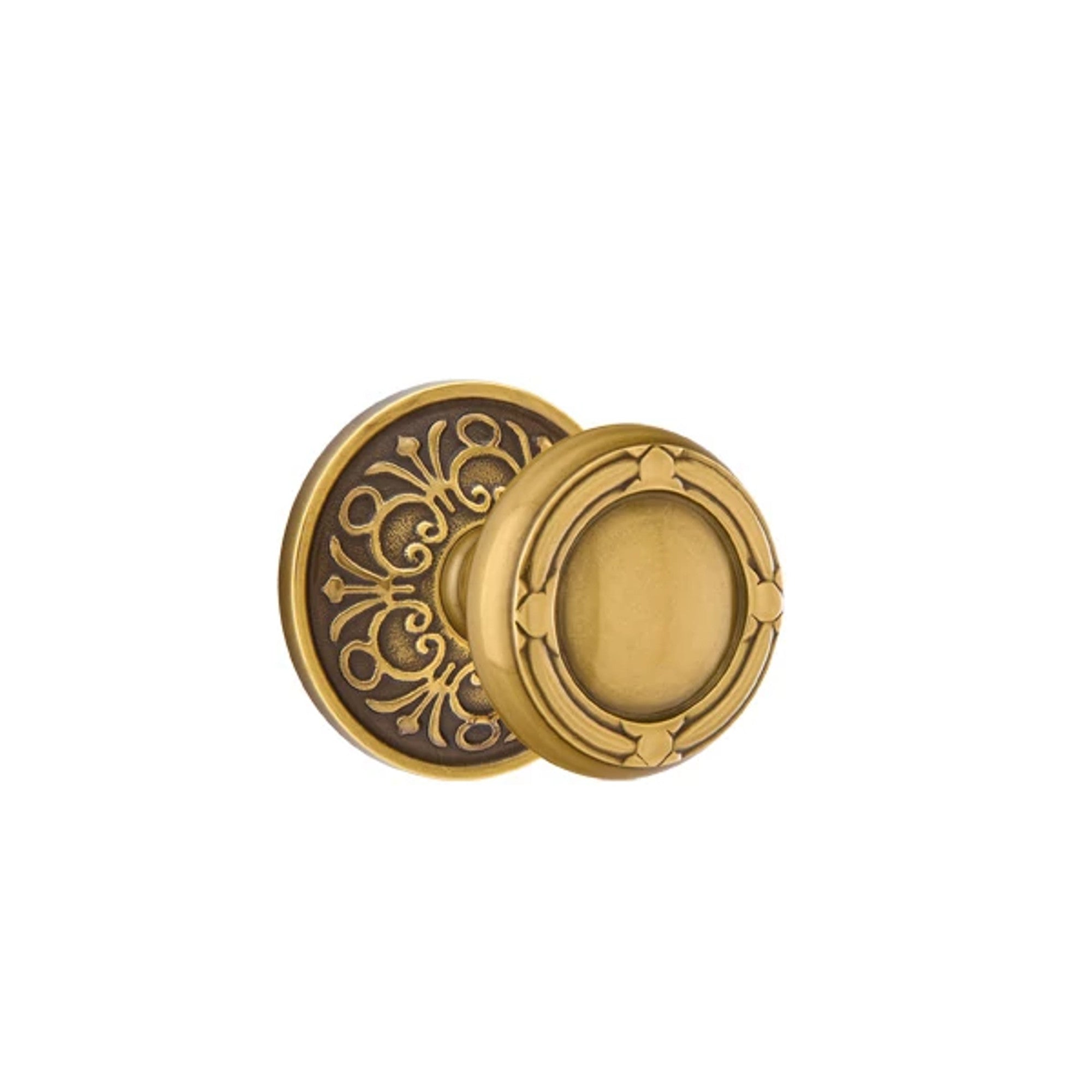 Emtek Ribbon & Reed Knob with Lancaster Rosette in French Antique