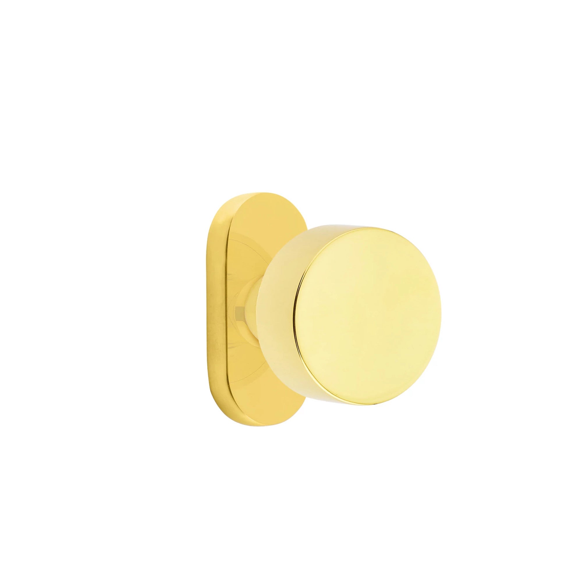 Emtek Round Knob with Oval Stretto 1-1/2" x 3" in Unlacquered Brass