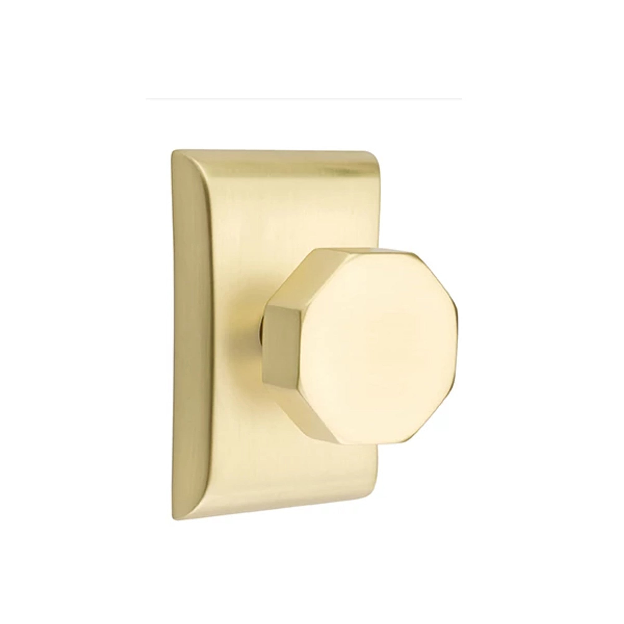 Emtek Octagon Knob with Neos Rosette in Satin Brass