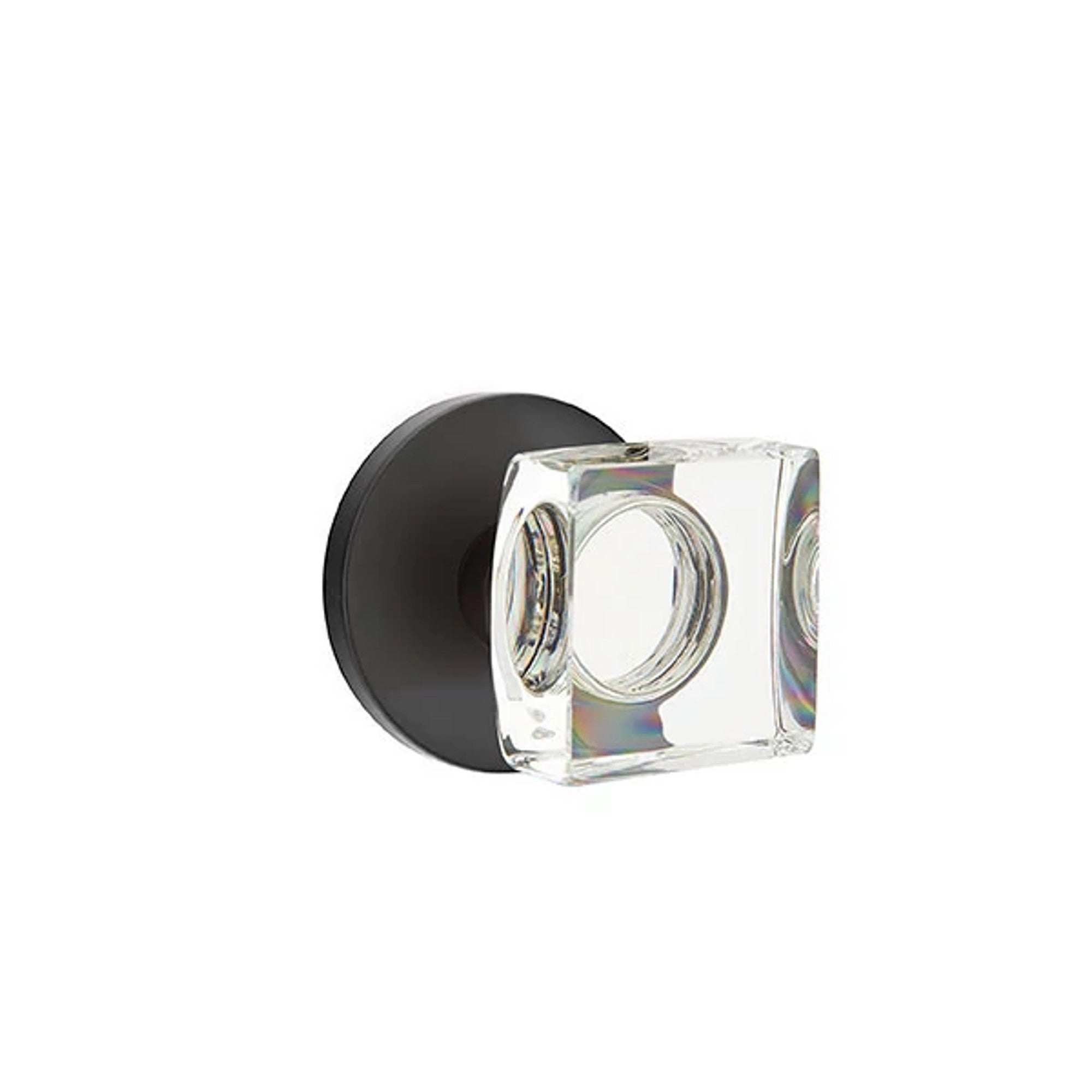 Emtek Modern Square Glass Knob with Disk Rosette in Flat Black