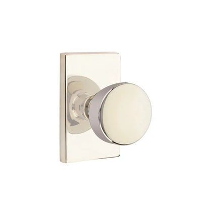 Emtek Laurent Knob with Modern Rectangular Rosette in Polished Nickel