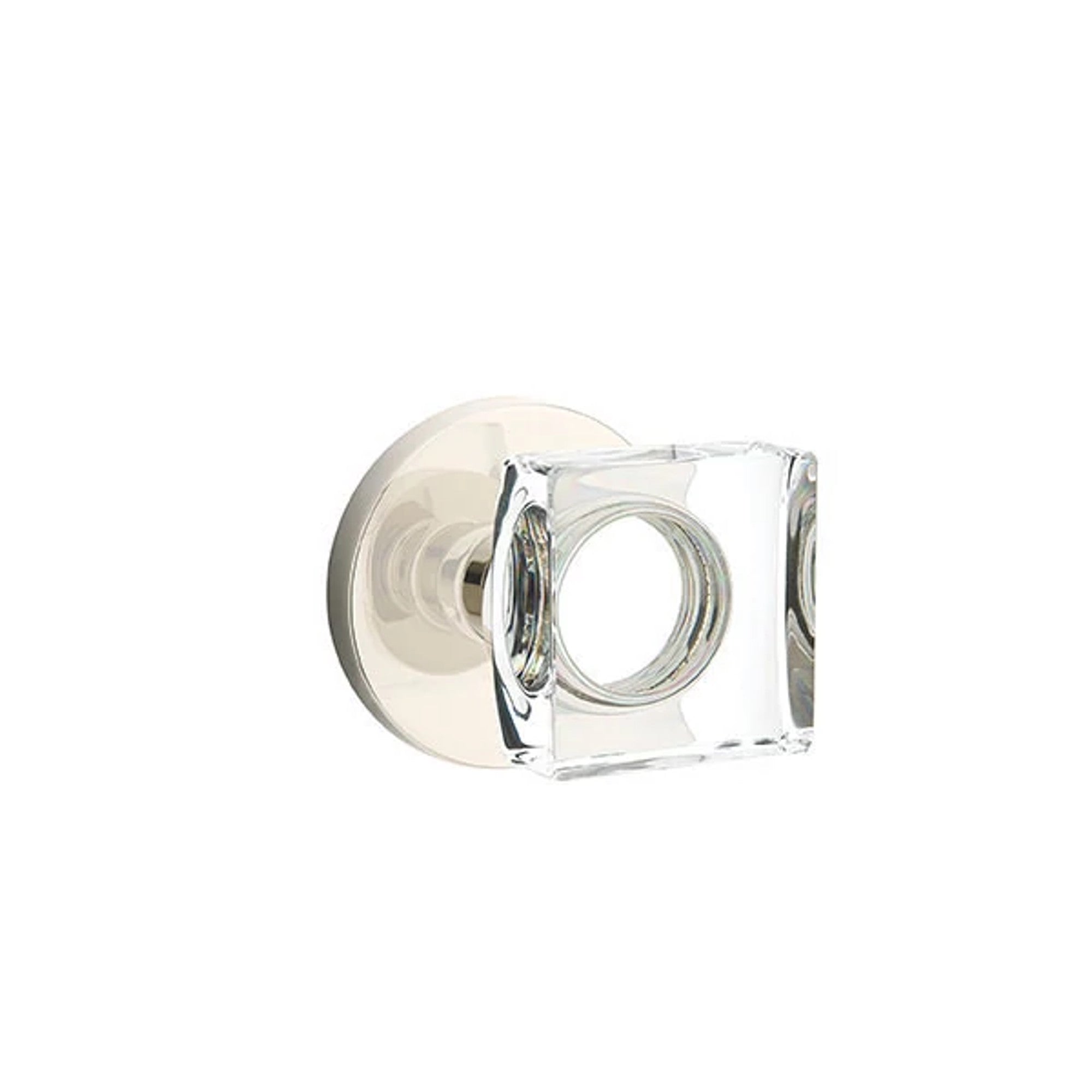 Emtek Modern Square Glass Knob with Disk Rosette in Polished Nickel