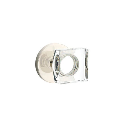 Emtek Modern Square Glass Knob with Disk Rosette in Polished Nickel