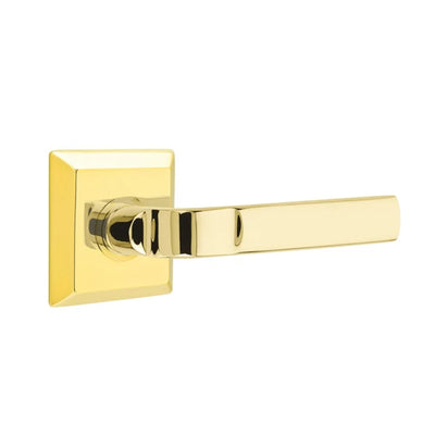 Emtek Aston Lever with Quincy Rosette in Unlacquered Brass