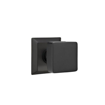 Emtek Square Knob with Quincy Rosette in Flat Black