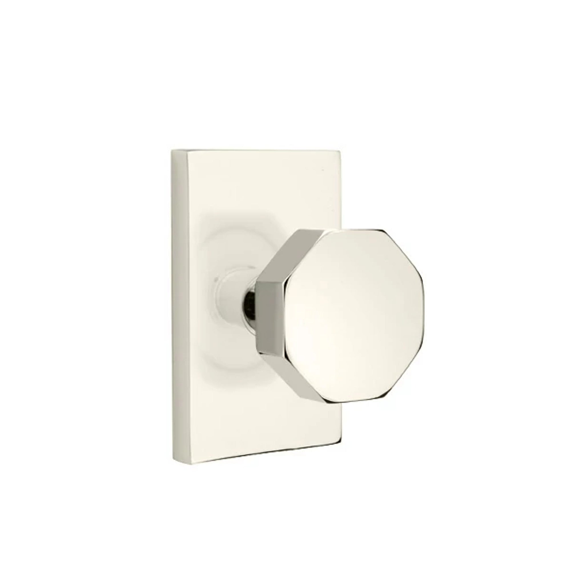 Emtek Octagon Knob with Modern Rectangular Rosette in Polished Nickel