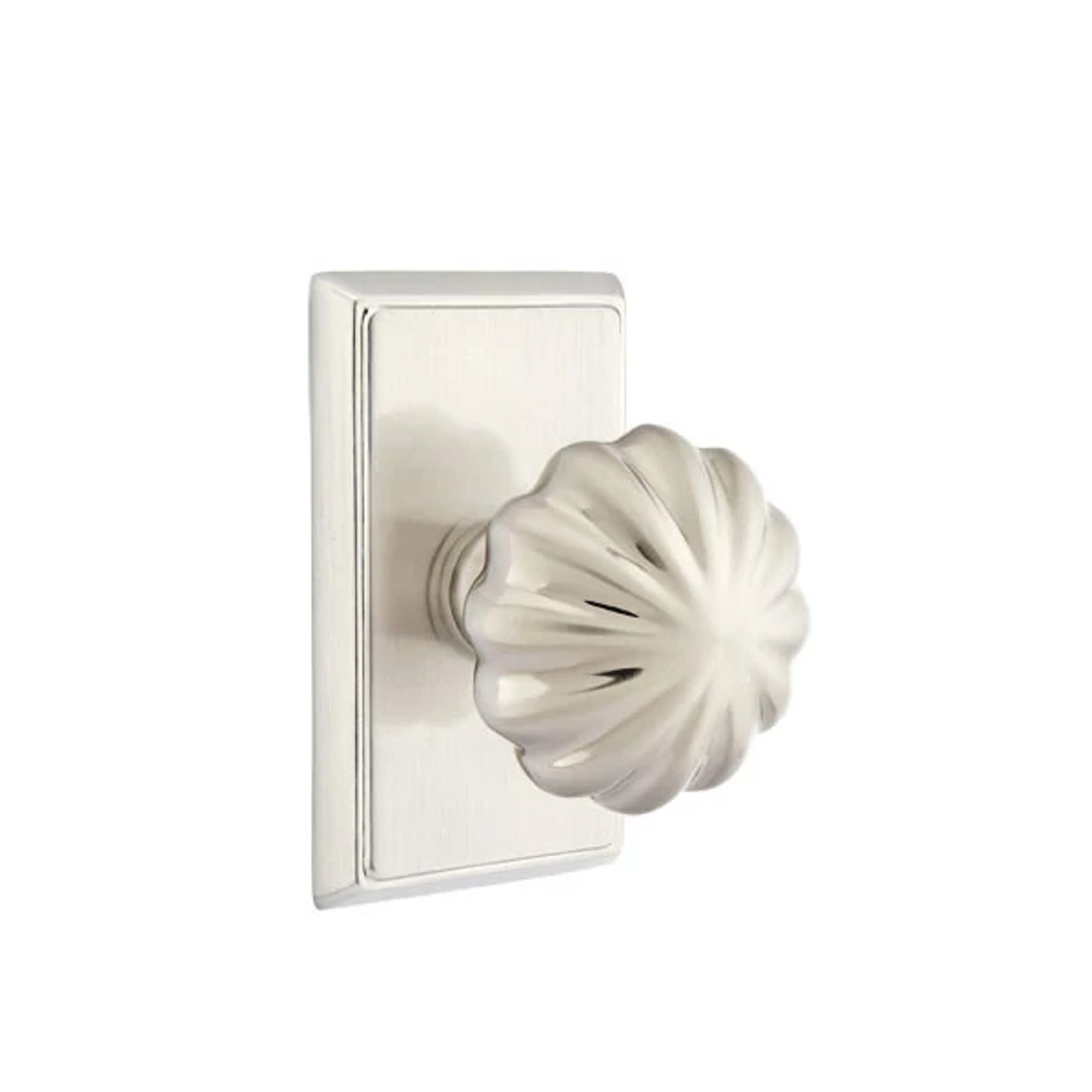 Emtek Melon Knob with Rectangular Rosette in Satin Nickel
