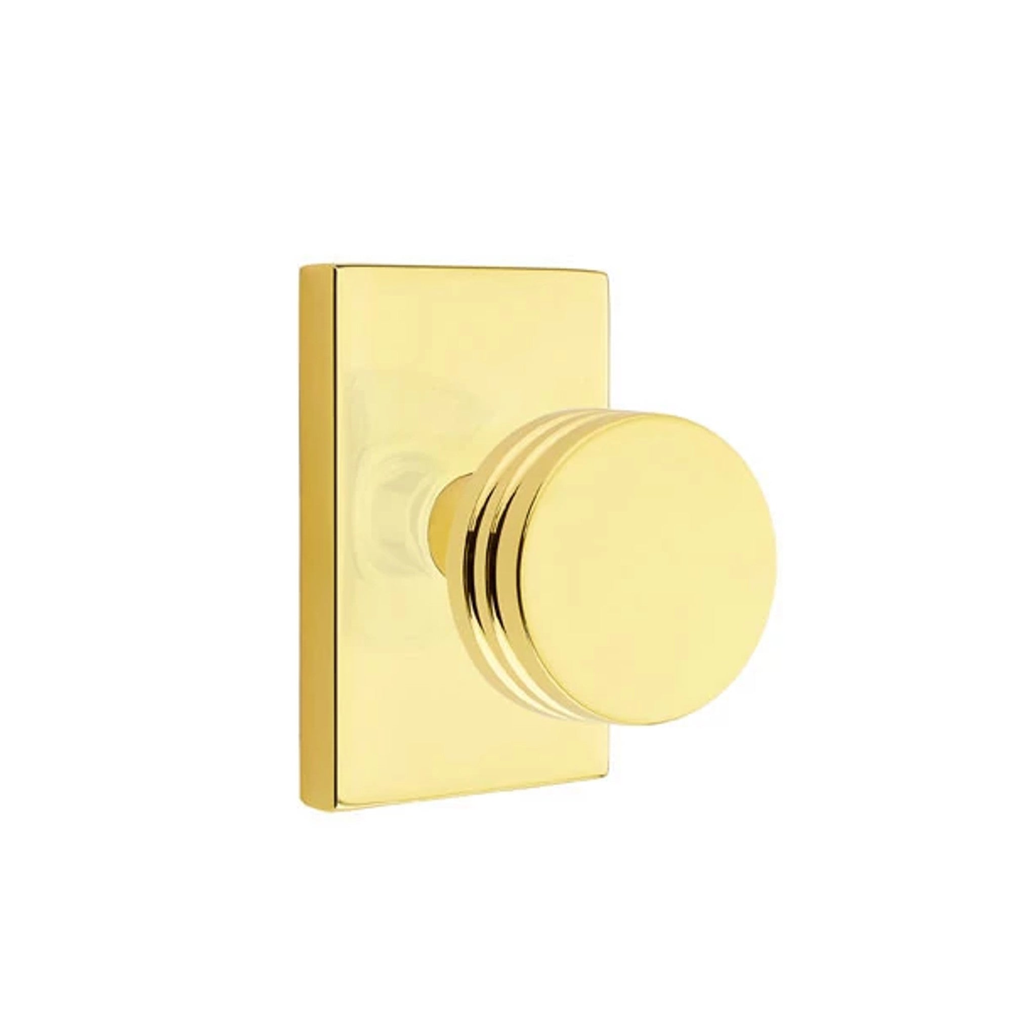 Emtek Bern Knob with Modern Rectangular Rosette in Unlacquered Brass