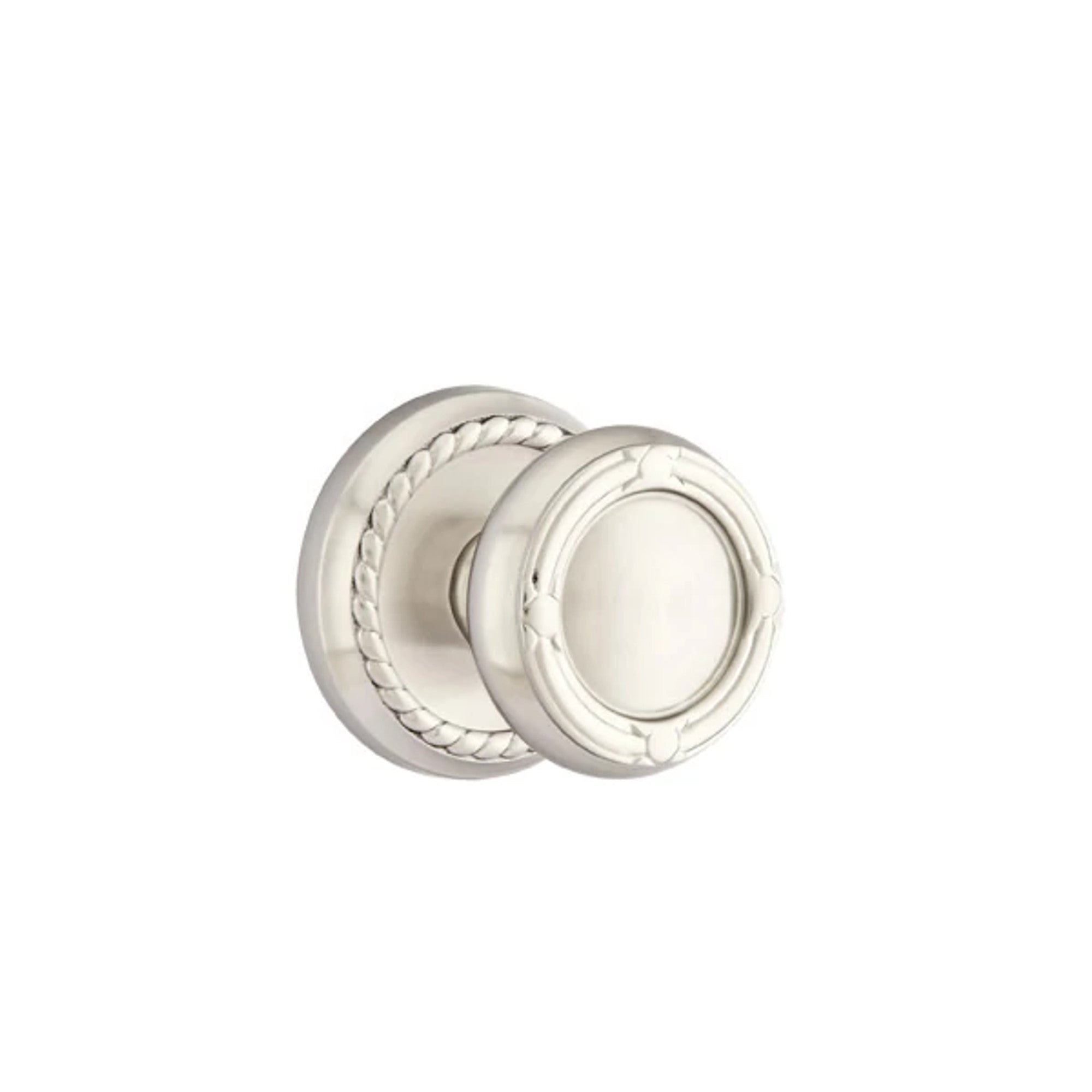 Emtek Ribbon & Reed Knob with Rope Rosette in Satin Nickel