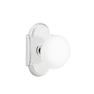 Emtek Ice White Knob with #8 Rosette in Polished Chrome