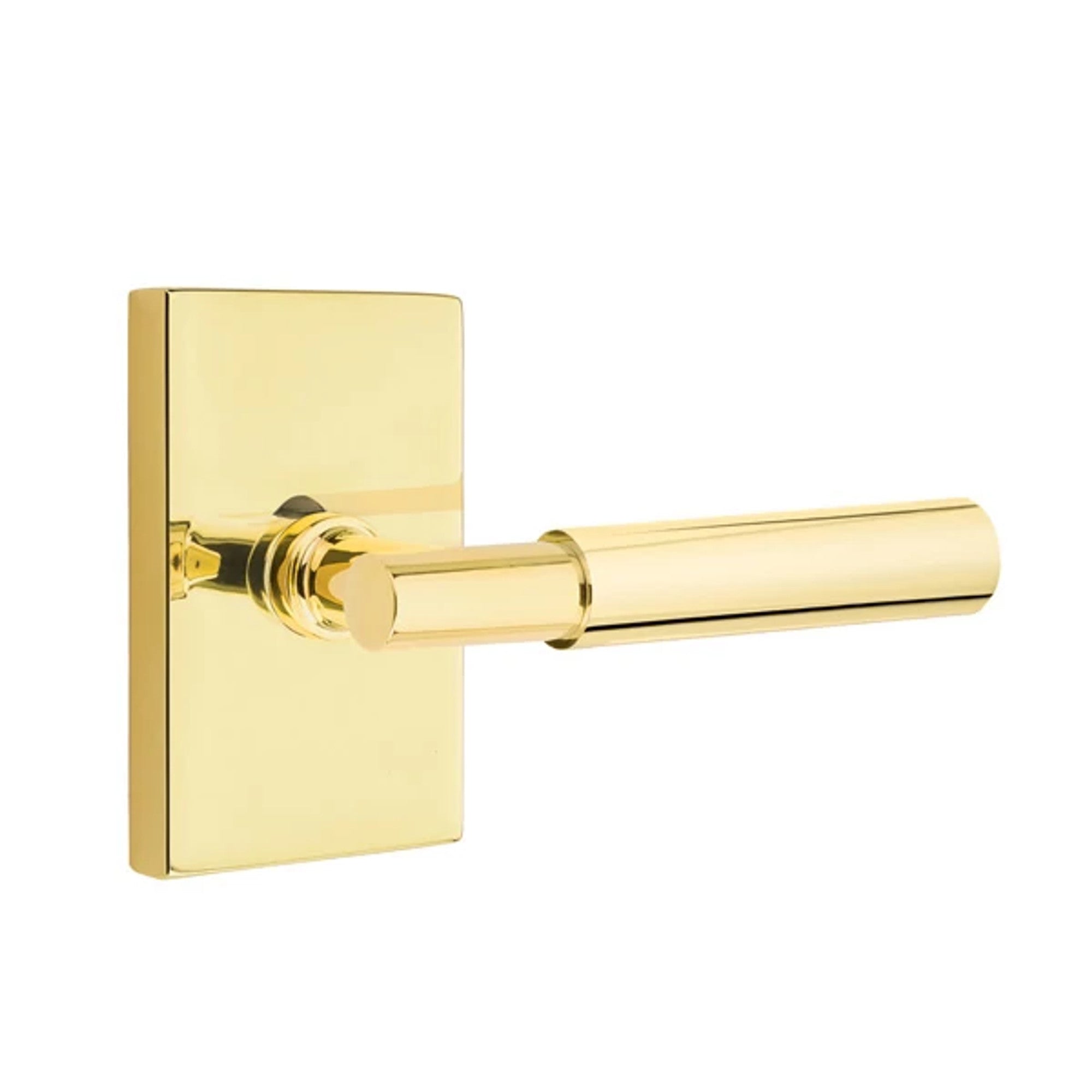 Emtek Myles Lever with Modern Rectangular Rosette in Unlacquered Brass