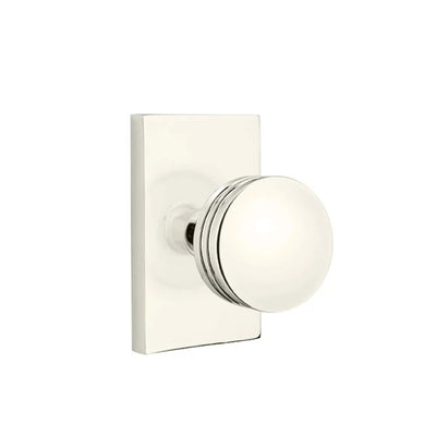 Emtek Bern Knob with Modern Rectangular Rosette in Polished Nickel
