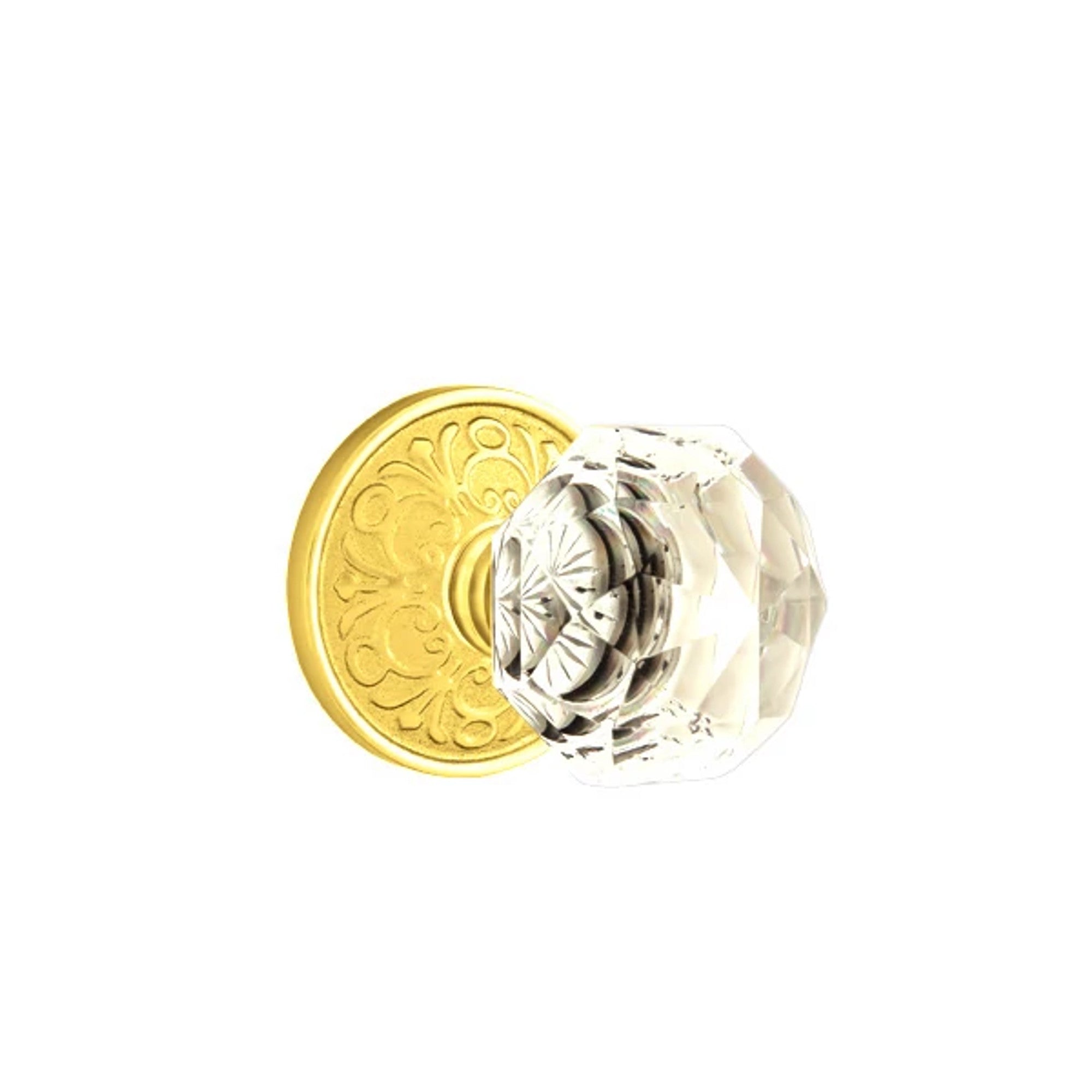 Emtek Diamond Knob with Lancaster Rosette in Polished Brass