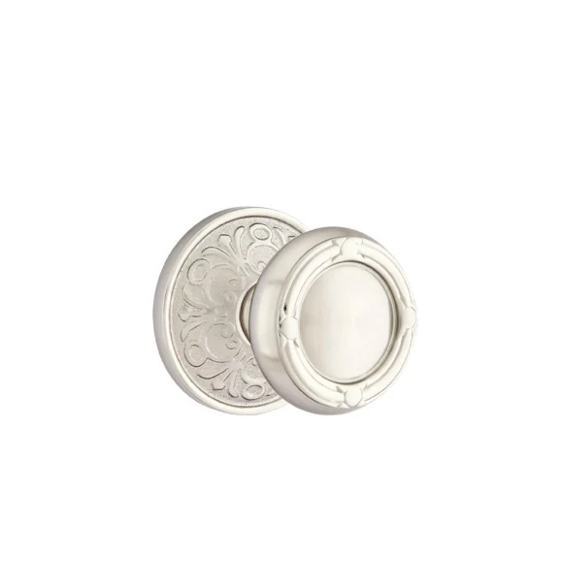 Emtek Ribbon & Reed Knob with Lancaster Rosette in Satin Nickel