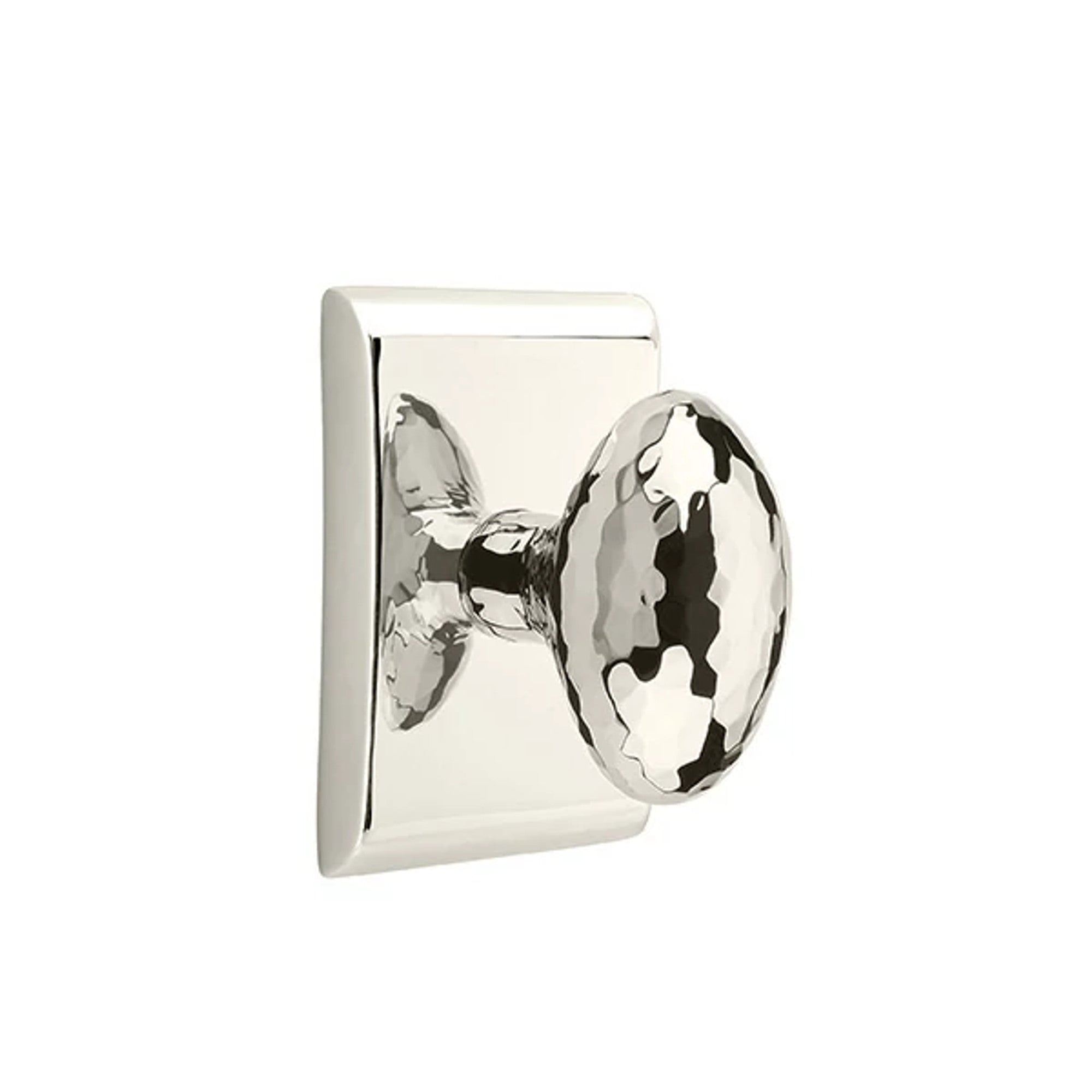 Emtek Hammered Egg Knob with Neos Rosette in Polished Nickel
