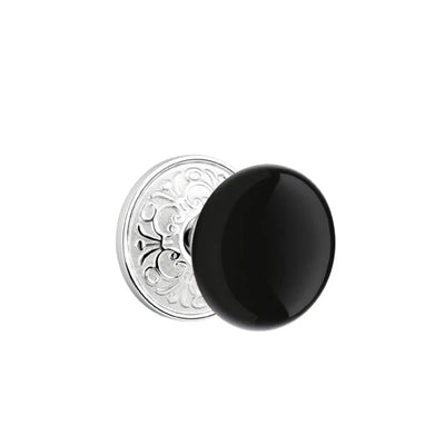 Emtek Ebony Knob with Lancaster Rosette in Polished Chrome