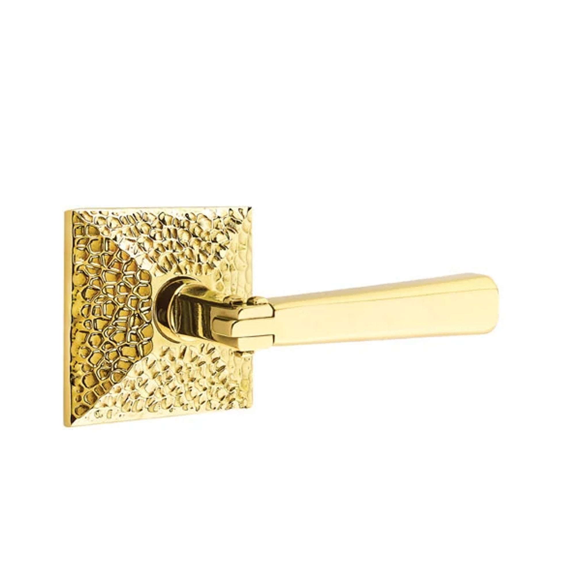 Emtek Arts & Crafts Lever with Hammered Rosette in Unlacquered Brass