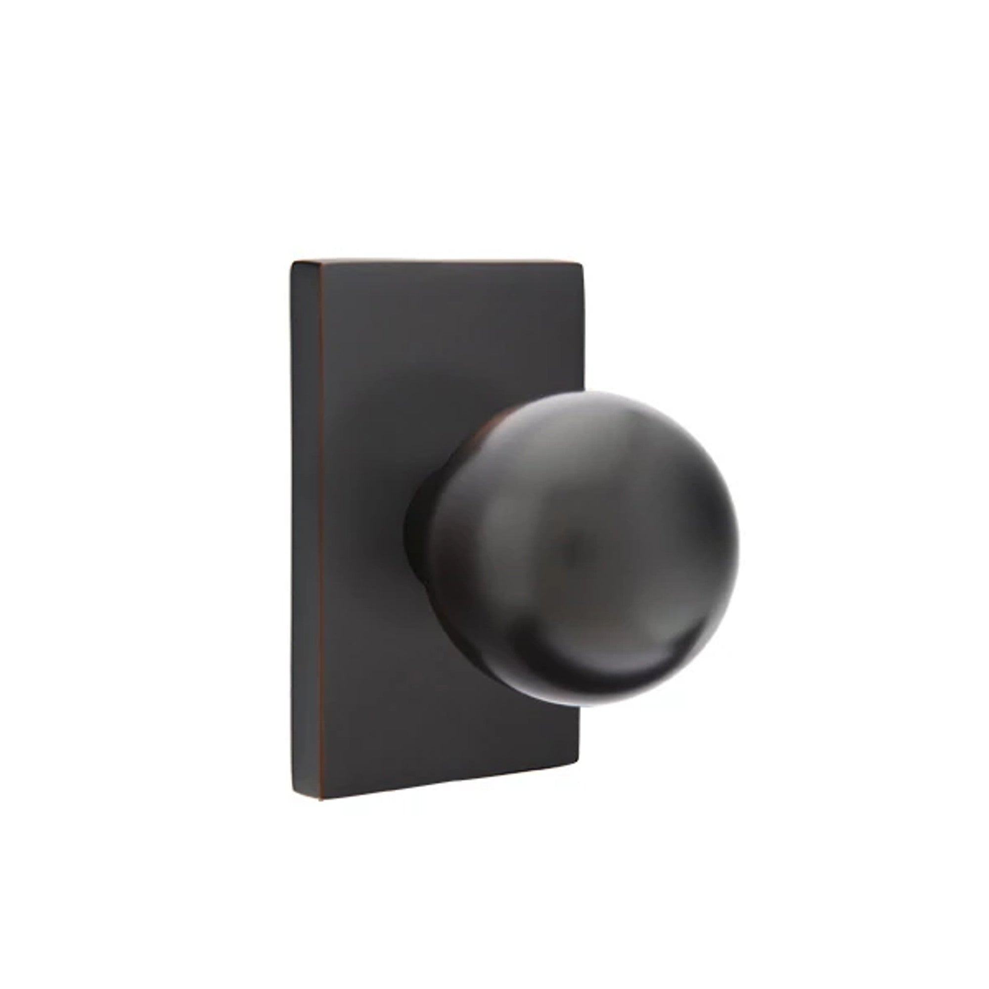 Emtek Orb Knob with Modern Rectangular Rosette in Oil Rubbed Bronze