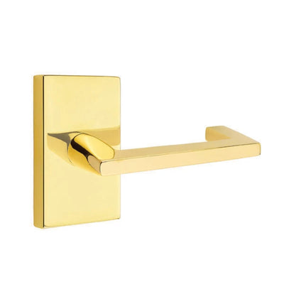 Emtek Argos Lever with Modern Rectangular Rosette in Unlacquered Brass