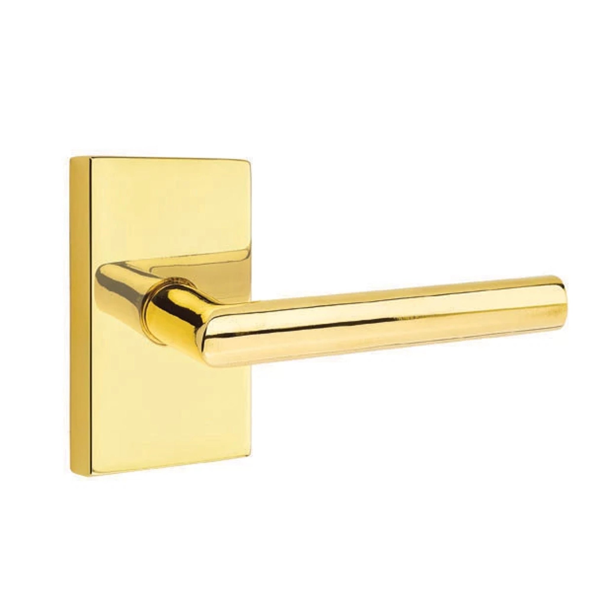 Emtek Stuttgart Lever with Modern Rectangular Rosette in Unlacquered Brass
