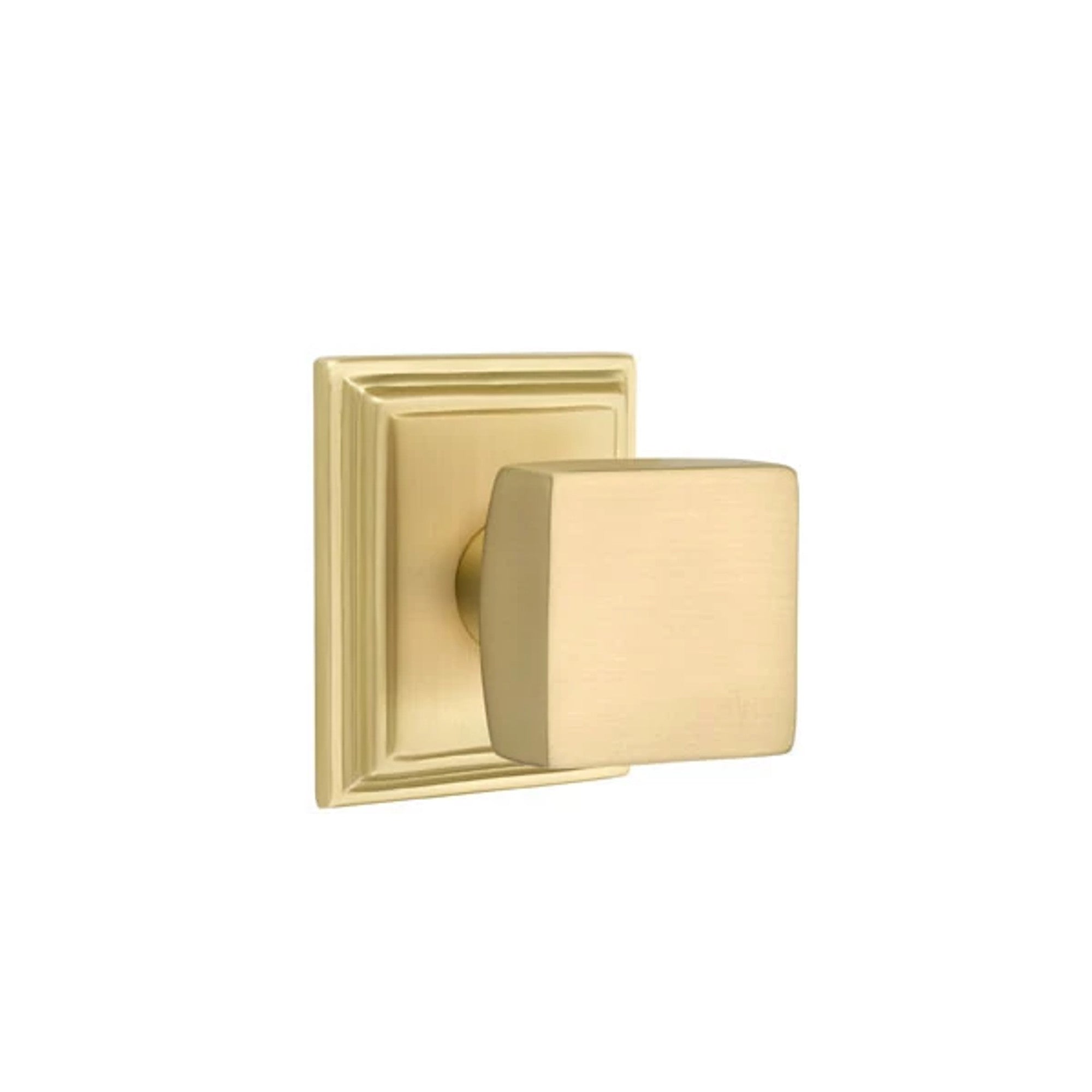 Emtek Square Knob with Wilshire Rosette in Satin Brass