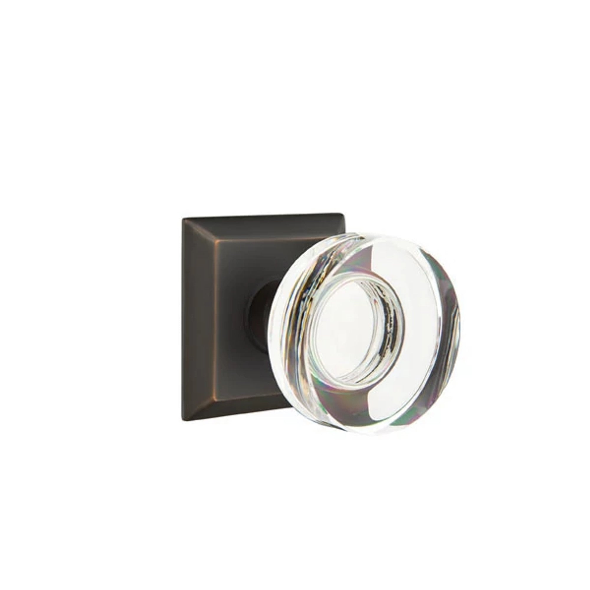 Emtek Modern Disc Glass Knob with Quincy Rosette in Oil Rubbed Bronze