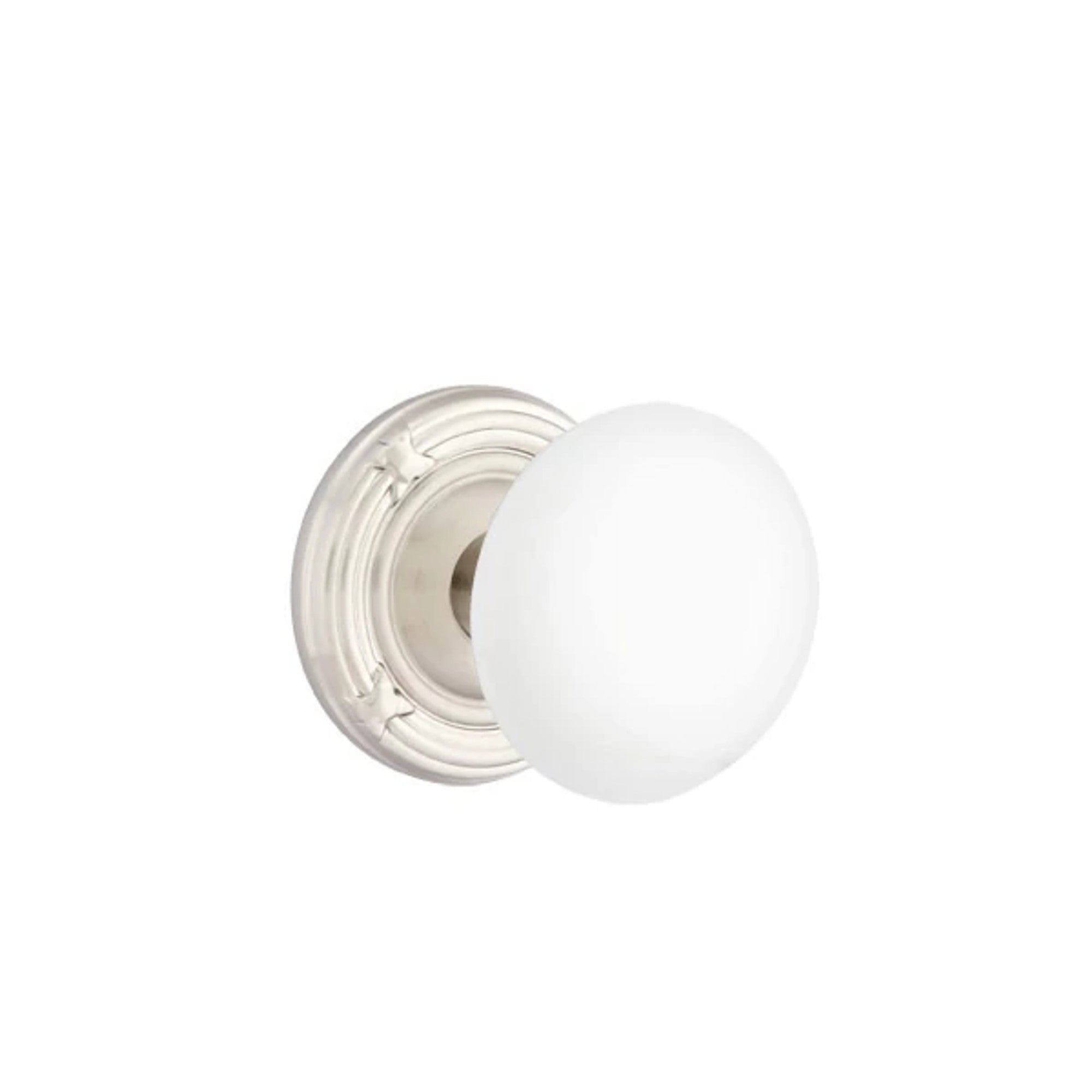 Emtek Ice White Knob with Ribbon & Reed Rosette in Satin Nickel